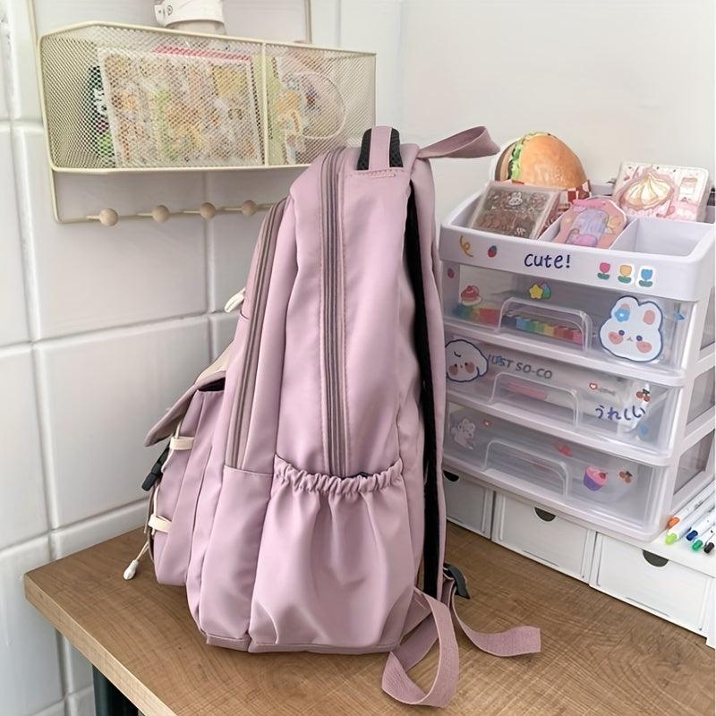 Large Capacity Nylon Preppy Backpack Lightweight Laptop Daypack