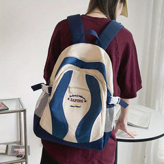 Colorblock Retro Backpack Letter Pattern Preppy School Daypack