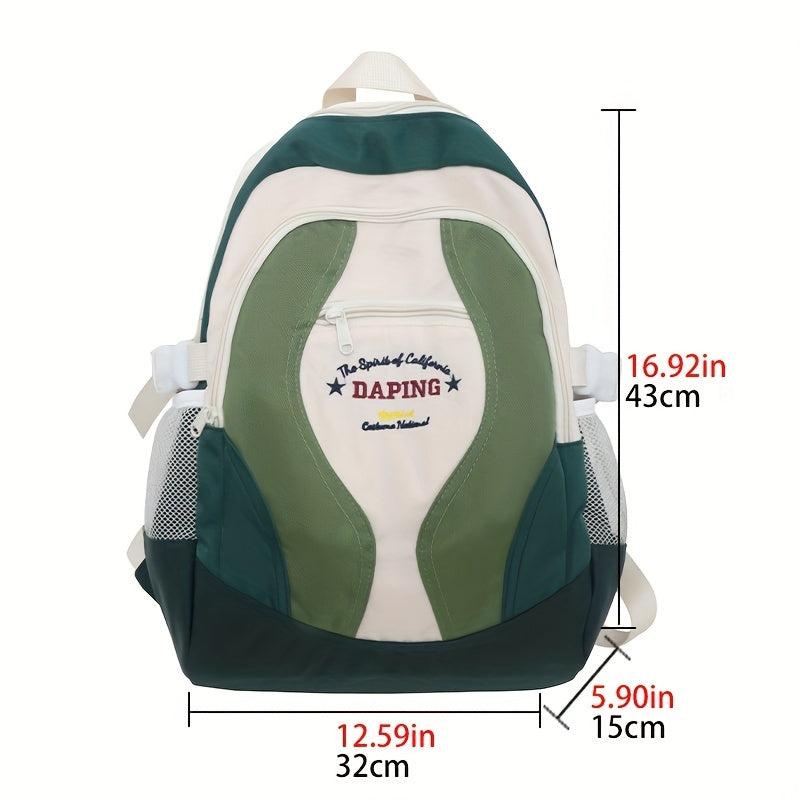 Colorblock Retro Backpack Letter Pattern Preppy School Daypack