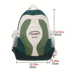 Colorblock Retro Backpack Letter Pattern Preppy School Daypack