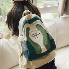 Colorblock Retro Backpack Letter Pattern Preppy School Daypack