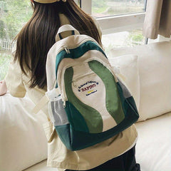 Colorblock Retro Backpack Letter Pattern Preppy School Daypack