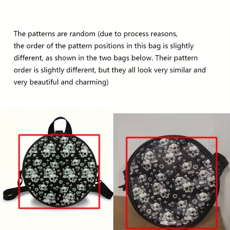 Round Skull Print Backpack Gothic Ghost Skull Crossbody Bag