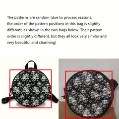 Round Skull Print Backpack Gothic Ghost Skull Crossbody Bag