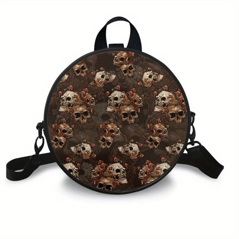 Round Skull Print Backpack Gothic Ghost Skull Crossbody Bag