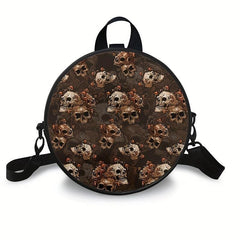 Round Skull Print Backpack Gothic Ghost Skull Crossbody Bag