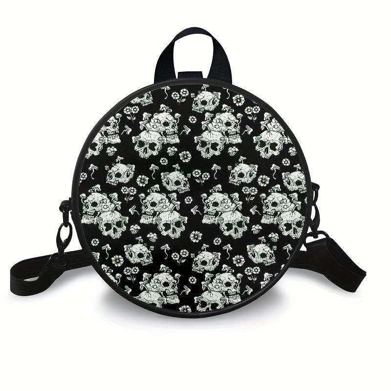 Round Skull Print Backpack Gothic Ghost Skull Crossbody Bag