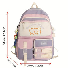 Cartoon Bear Pattern Colorblock Backpack School Storage Bag