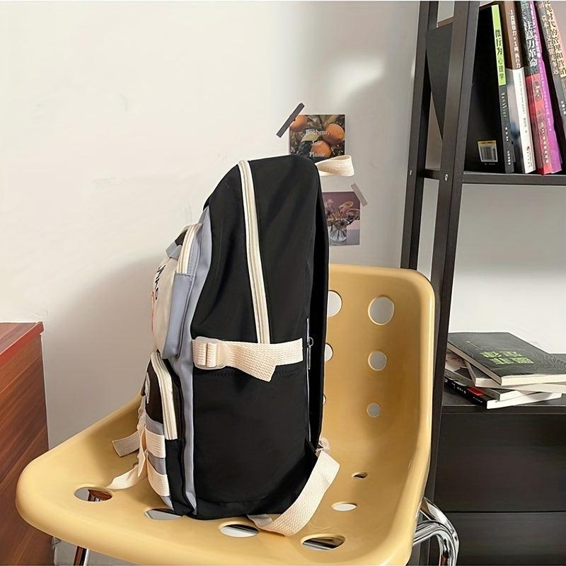 Cartoon Bear Pattern Colorblock Backpack School Storage Bag