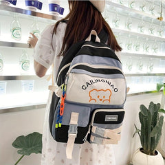 Cartoon Bear Pattern Colorblock Backpack School Storage Bag