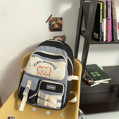 Cartoon Bear Pattern Colorblock Backpack School Storage Bag