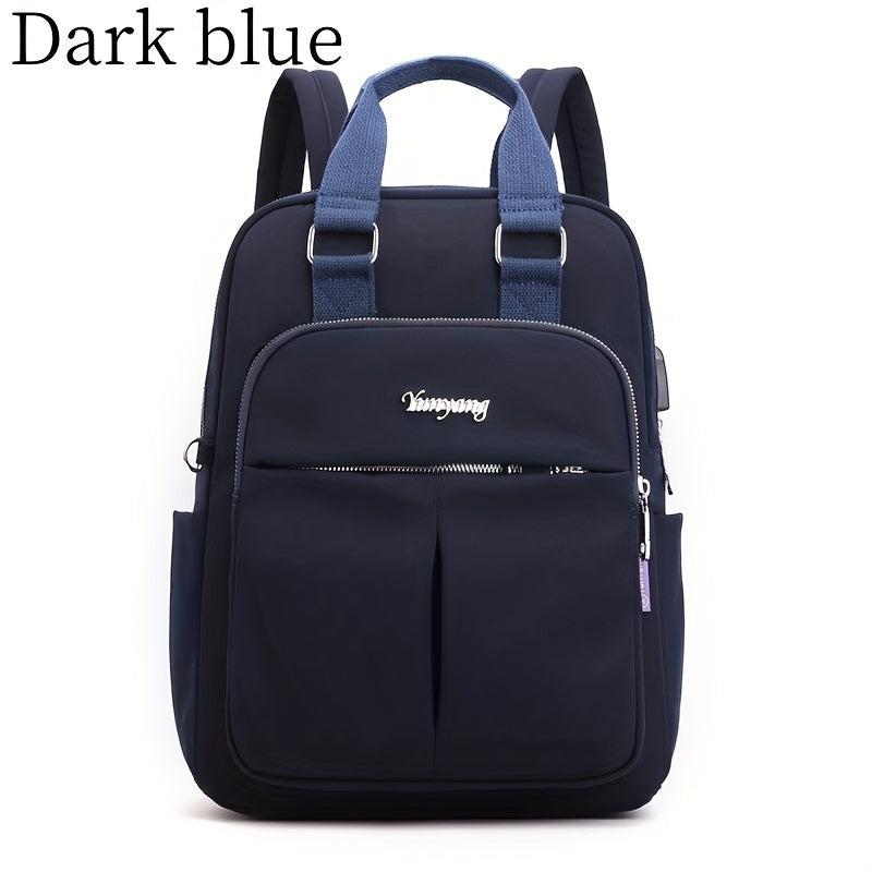 Preppy Style Nylon Laptop Backpack with USB Charging Port