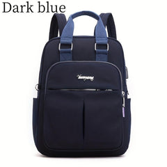 Preppy Style Nylon Laptop Backpack with USB Charging Port