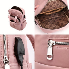 Preppy Style Nylon Laptop Backpack with USB Charging Port
