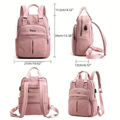 Preppy Style Nylon Laptop Backpack with USB Charging Port