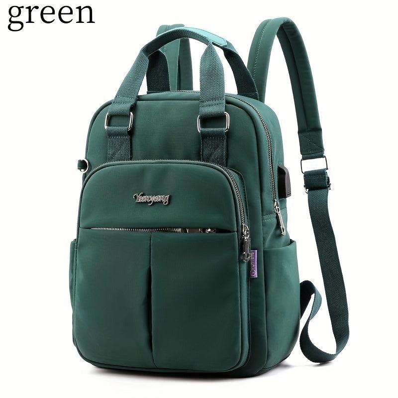 Preppy Style Nylon Laptop Backpack with USB Charging Port