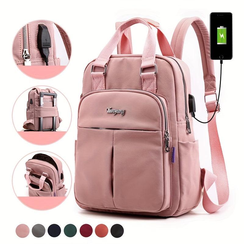 Preppy Style Nylon Laptop Backpack with USB Charging Port