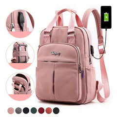 Preppy Style Nylon Laptop Backpack with USB Charging Port