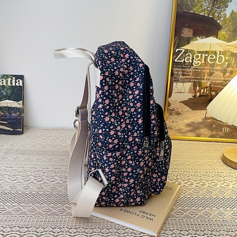 Floral Pattern Nylon Backpack Lightweight Travel Daypack