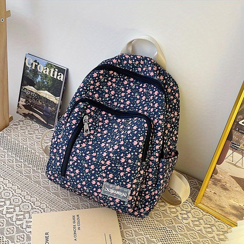 Floral Pattern Nylon Backpack Lightweight Travel Daypack