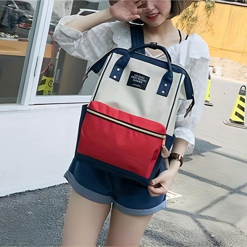 Canvas Tote Backpack Large Capacity Preppy Style Schoolbag
