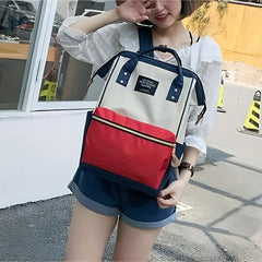Canvas Tote Backpack Large Capacity Preppy Style Schoolbag