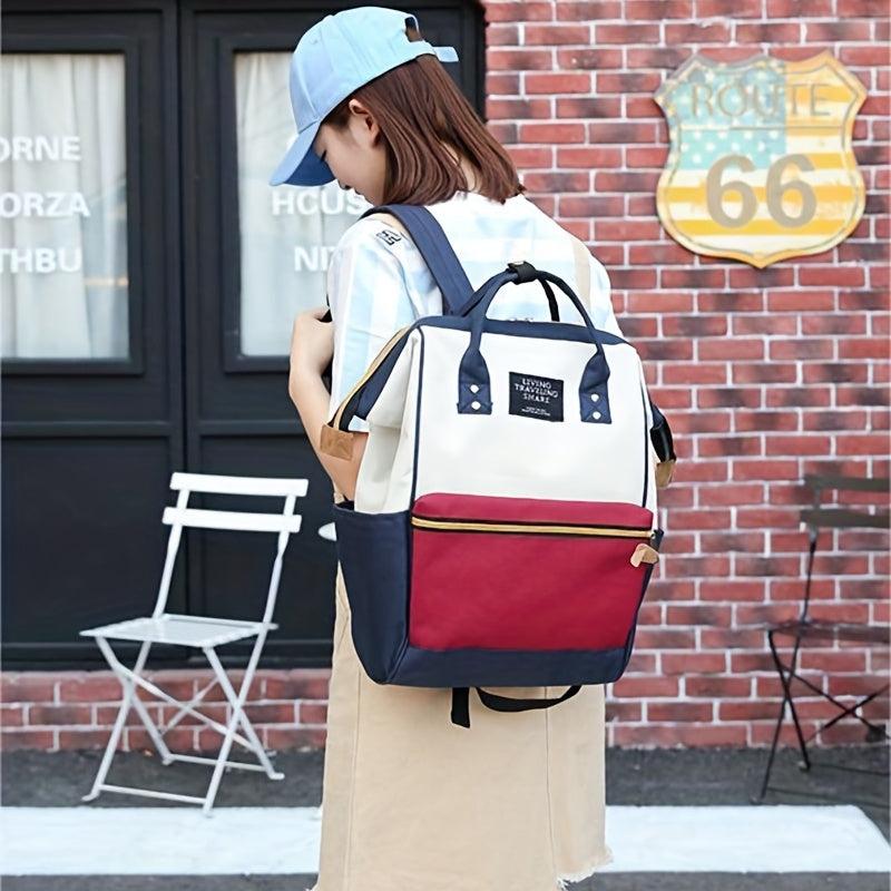 Canvas Tote Backpack Large Capacity Preppy Style Schoolbag