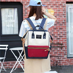 Canvas Tote Backpack Large Capacity Preppy Style Schoolbag