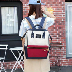 Canvas Tote Backpack Large Capacity Preppy Style Schoolbag