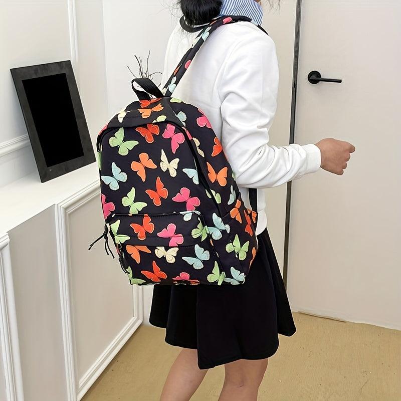 Butterfly Print Backpack Large Capacity Preppy Back To School Daypack
