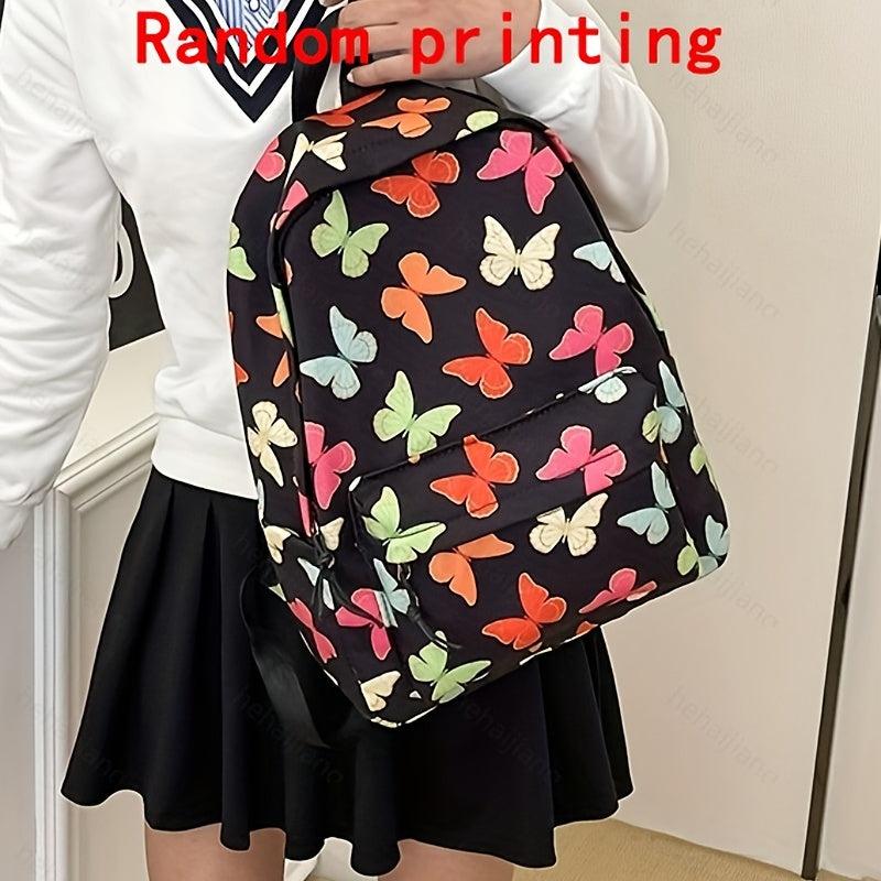 Butterfly Print Backpack Large Capacity Preppy Back To School Daypack