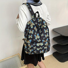 Butterfly Print Laptop Backpack Preppy Style Schoolbag