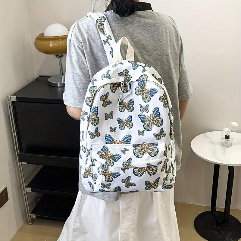 Butterfly Print Laptop Backpack Preppy Style Schoolbag