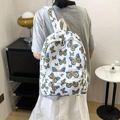 Butterfly Print Laptop Backpack Preppy Style Schoolbag
