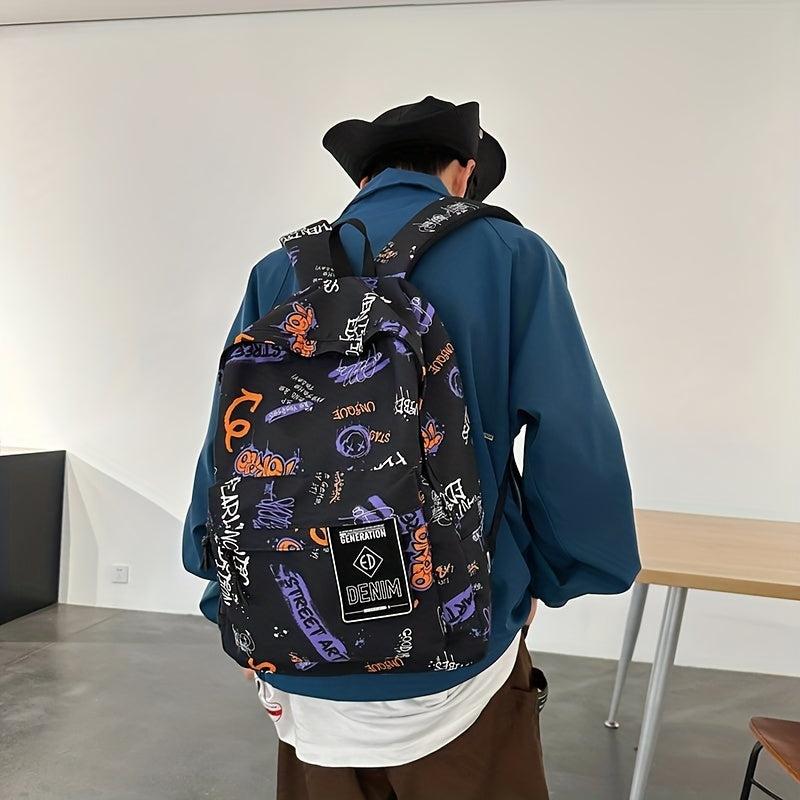 Street Sports Graffiti Pattern Backpack Large Capacity Travel Schoolbag