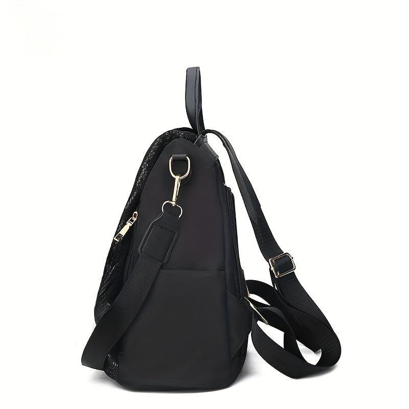 Sequins Decor Backpack Solid Zipper Storage Bag Travel Rucksack