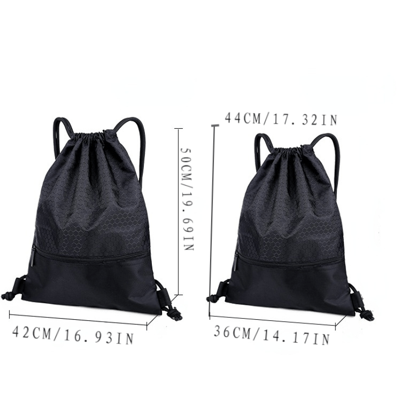 Nylon Waterproof Drawstring Bag Lightweight Zipper Front Outdoor Fitness