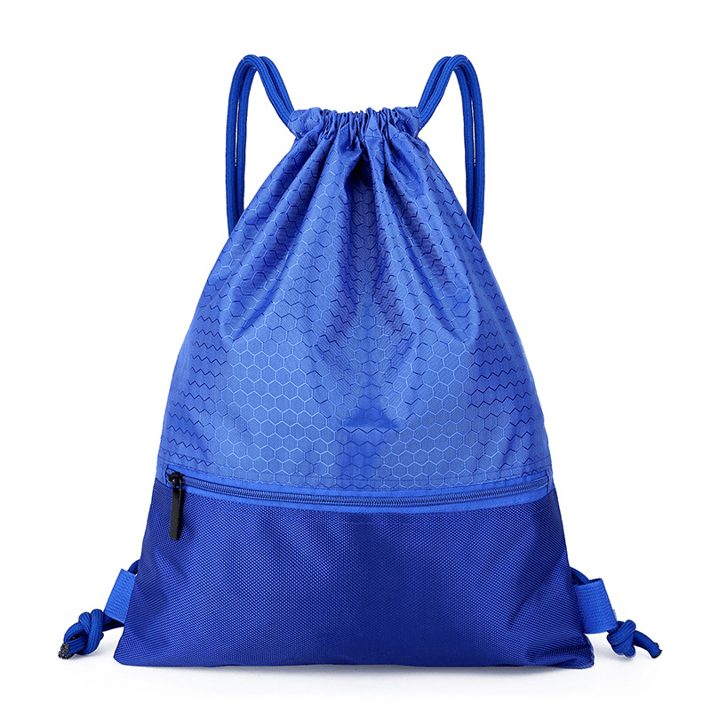 Nylon Waterproof Drawstring Bag Lightweight Zipper Front Outdoor Fitness