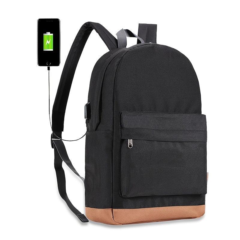 Minimalist Casual Zipper Backpack with USB Port