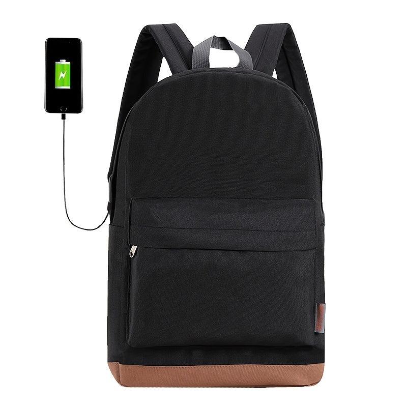 Minimalist Casual Zipper Backpack with USB Port