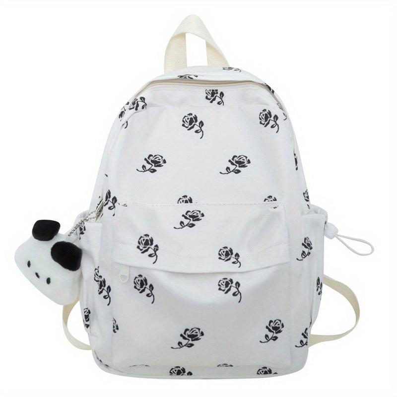 Floral Pattern Backpack Preppy Style Schoolbag Casual Nylon Travel Rucksack