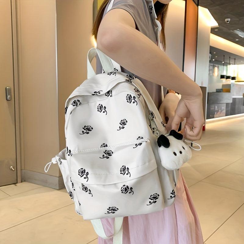 Floral Pattern Backpack Preppy Style Schoolbag Casual Nylon Travel Rucksack
