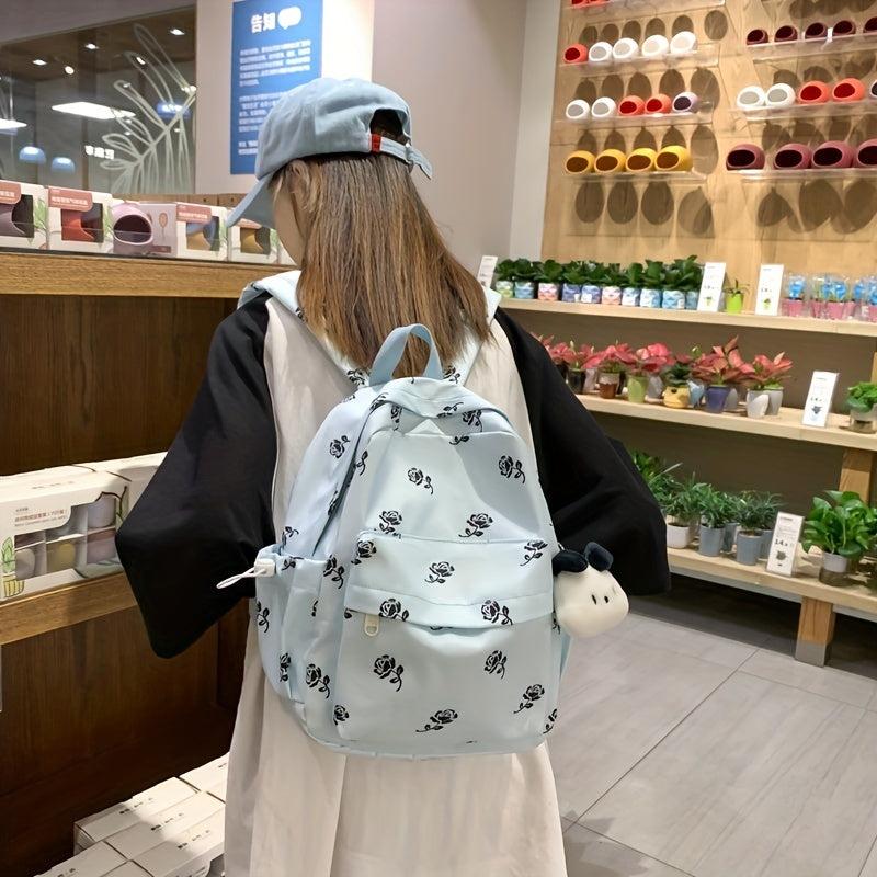 Floral Pattern Backpack Preppy Style Schoolbag Casual Nylon Travel Rucksack