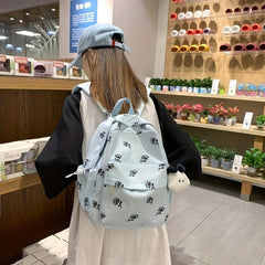 Floral Pattern Backpack Preppy Style Schoolbag Casual Nylon Travel Rucksack