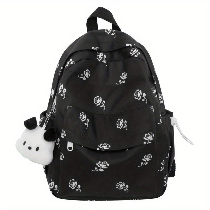 Floral Pattern Backpack Preppy Style Schoolbag Casual Nylon Travel Rucksack