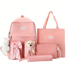 Bear & Bowknot Decor Backpack Set for School with Handbag & Shoulder Bag