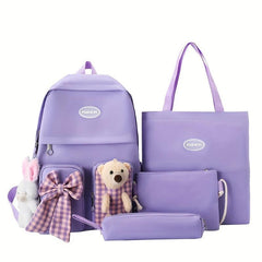 Bear & Bowknot Decor Backpack Set for School with Handbag & Shoulder Bag