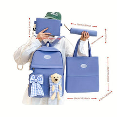 Bear & Bowknot Decor Backpack Set for School with Handbag & Shoulder Bag