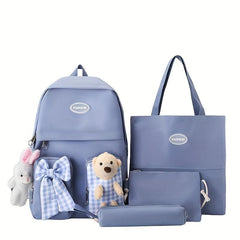 Bear & Bowknot Decor Backpack Set for School with Handbag & Shoulder Bag