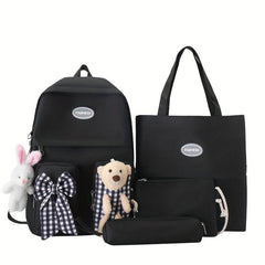 Bear & Bowknot Decor Backpack Set for School with Handbag & Shoulder Bag